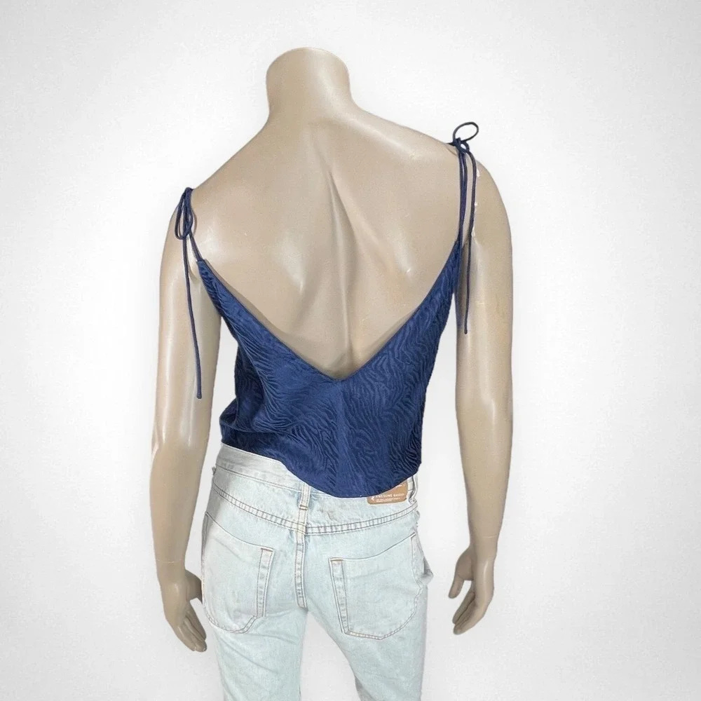VICTORIA'S SECRET Small Navy‎ Zebra Satin V Neck Cami Strappy Top Loungewear Y2K